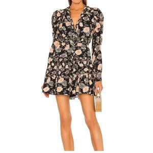 Ulla Johnson Black Floral Bohemian Luxury Ruffled Long Sleeve Mini Dress Size 2